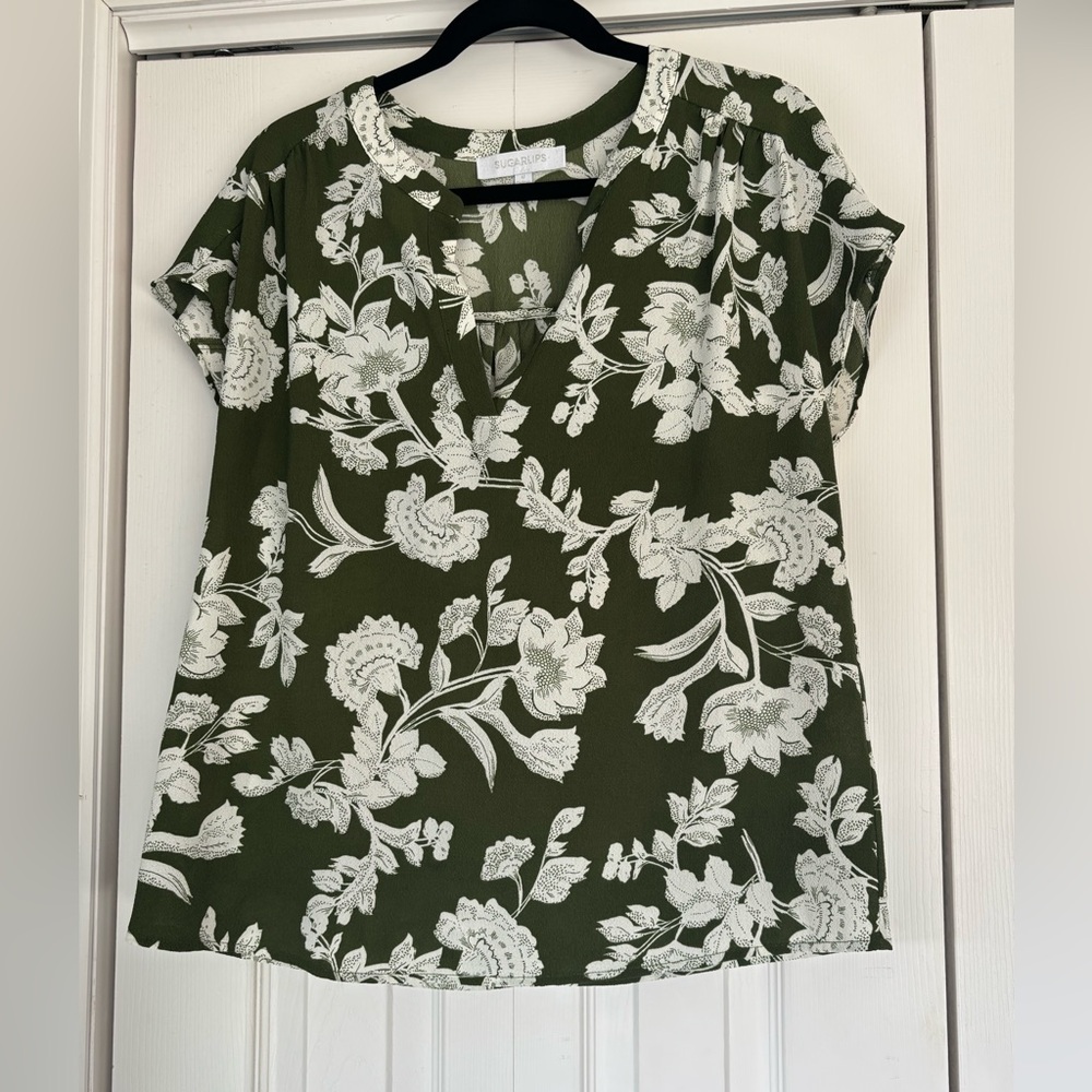 Sugarlips Olive and Cream Floral Blouse